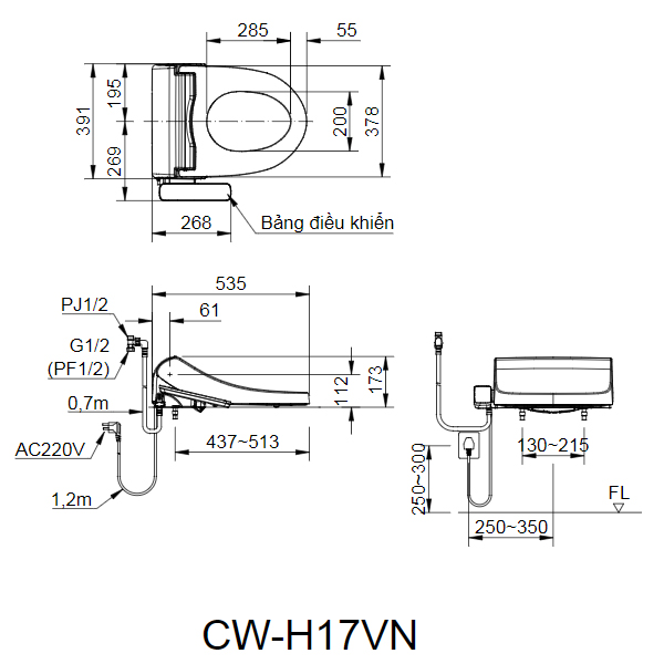 nắp bồn cầu inax cảm ứng cw-h17vn